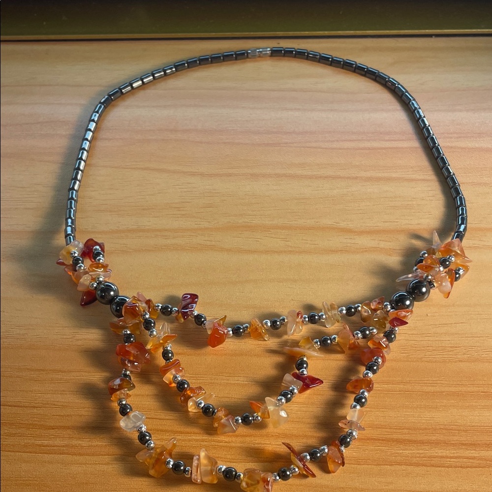 Elegant red agate and hematite Necklace